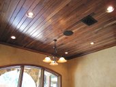 Speakers installed above dining room area