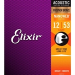 Elixir 16052 Phosphor Bronze Nanoweb Acoustic Guitar String  Light 12-53