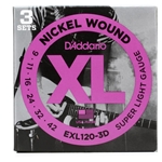 D'Addario EXL120-3D Nickel Wound Electric Guitar Strings Super Light 9-42 3 Sets