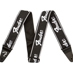 Fender Running Logo Guitar Strap  Black/White Logo, 2"