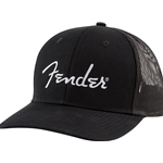 Fender Silver Thread Logo Snapback Trucker Hat, Black, One Size Fits Most