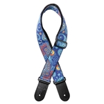Woven nylon guitar strap with dark blue/blue paisley