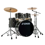 Sonor AQX Stage 5 Piece Complete Drum Set Black Midnight Sparkle With Cymbals