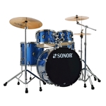 Sonor AQX Stage 5 Piece Complete Drum Set Blue Ocean Sparkle With Cymbals
