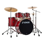 Sonor AQX Stage 5 Piece Complete Drum Set Red Moon Sparkle With Cymbals