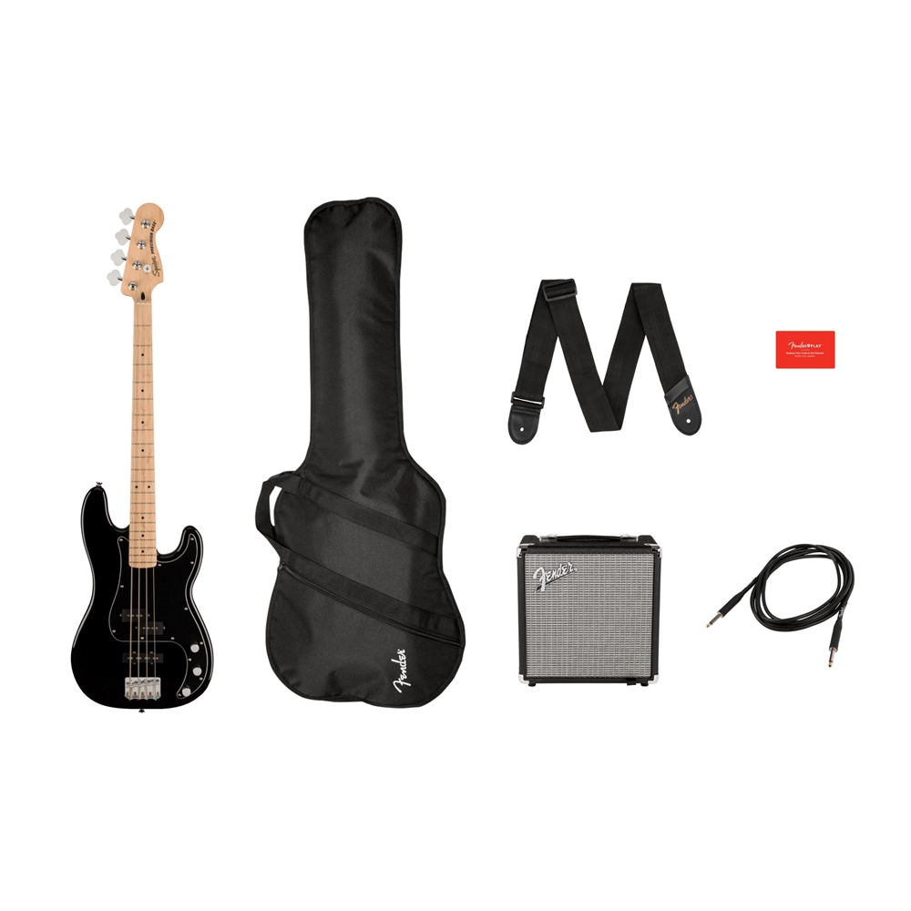 Squier Affinity Series Precision Bass PJ Pack Black Gig Bag Rumble 15
