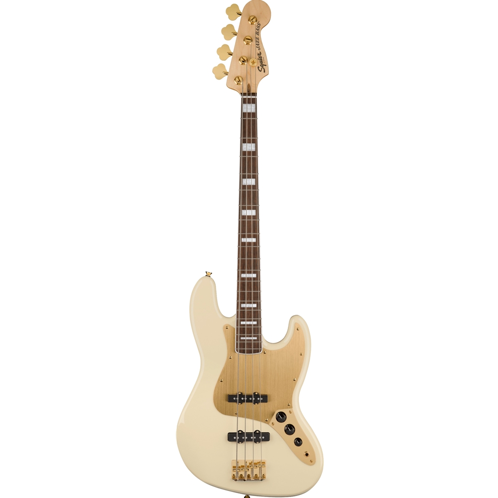 Squier 40th Anniversary Jazz Bass, Gold Edition Olympic White Electric Bass