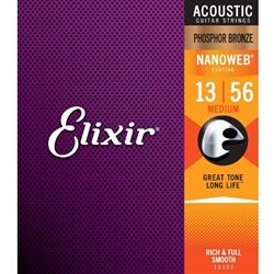 Elixir 16102 Phosphor Bronze Nanoweb Acoustic Guitar String Medium 13-56