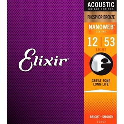Elixir 16052 Phosphor Bronze Nanoweb Acoustic Guitar String  Light 12-53