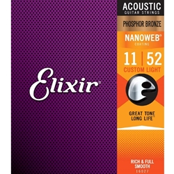 Elixir 16027 Phosphor Bronze Nanoweb Acoustic Guitar String Custom Light 11-52