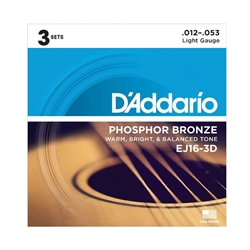 D'Addario EJ16 3 Pack  Acoustic Guitar Strings Light 12-53