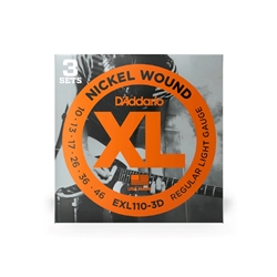 D'Addario EXL110-3D Nickel Wound Electric Guitar Strings Regular Light 10-46 3 Sets