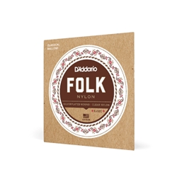 D'Addario Normal Tension Ball End, Silver-Wound/Clear Nylon, Folk Nylon Classical Guitar Strings
