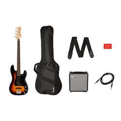 Squier Affinity Series Precision Bass PJ Pack 3 Color Sunburst Electric Bass Guitar and Amp