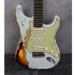 Fender Custom Shop Limited Edition 59 Stratocaster Super Heavy Relic, Aged Sonic Blue Over Chocolate 3 Color Sunburst Electric Guitar