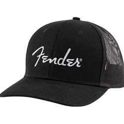 Fender Silver Thread Logo Snapback Trucker Hat, Black, One Size Fits Most