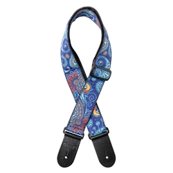 Woven nylon guitar strap with dark blue/blue paisley