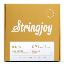 Stringjoy Brights Light Gauge (12-54) 80/20 Bronze Acoustic Guitar Strings