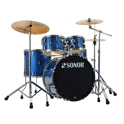 Sonor AQX Stage 5 Piece Complete Drum Set Blue Ocean Sparkle With Cymbals