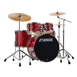 Sonor AQX Stage 5 Piece Complete Drum Set Red Moon Sparkle With Cymbals