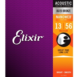 Elixir 11027 80/20 Bronze Nanoweb Acoustic Guitar String Custom Light 11-52