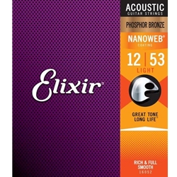 Elixir 11052 80/20 Bronze Nanoweb Acoustic Guitar String Light 12-53