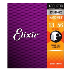 Elixir 11102 80/20 Bronze Nanoweb Acoustic Guitar String Medium 13-56