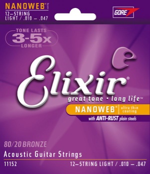 Elixir Light 12 String Nanoweb Acoustic Strings .010-.047