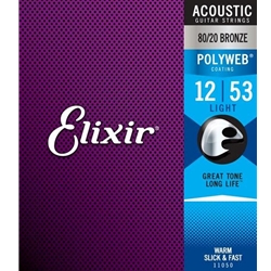 Elixir 11050 80/20 Bronze Polyweb Acoustic Guitar Strings Light 12-53
